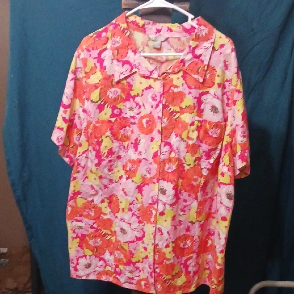 White Stag Floral Cotton Blouse - 4X (26W-28)
